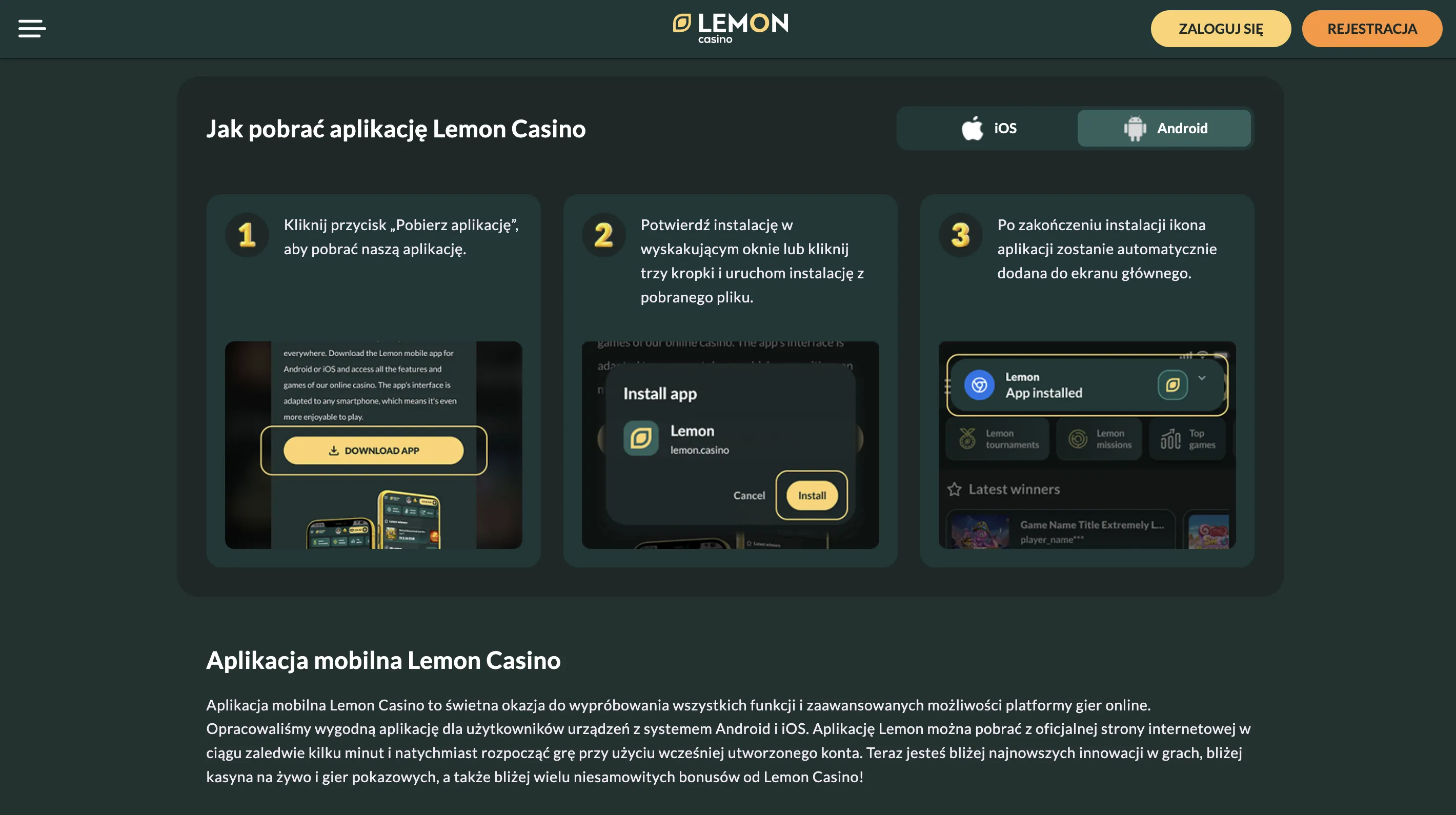 Lemon Casino aplikacja i bezpieczeństwo telefonu