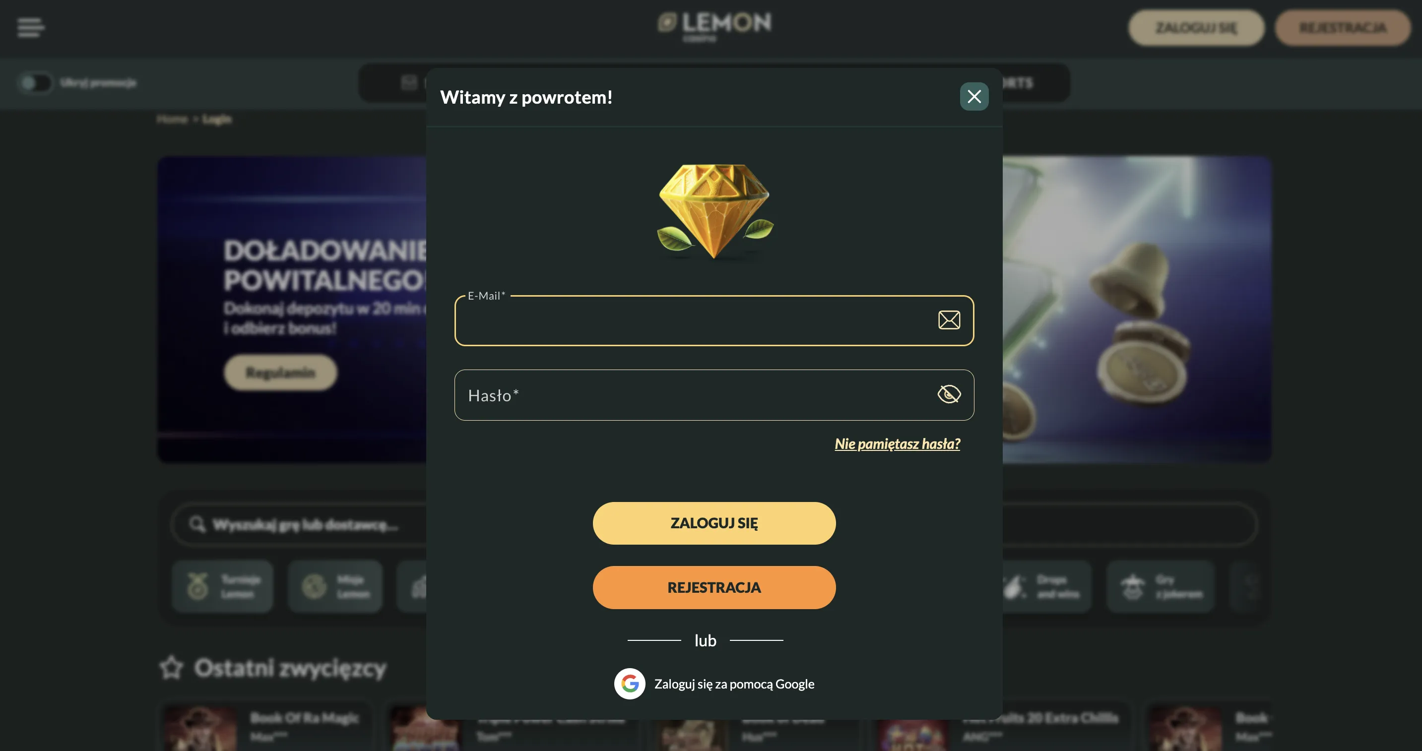 Lemon Casino zaloguj: logowanie, rejestracja i dostęp do konta